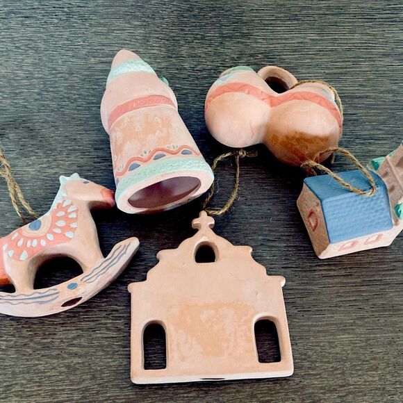 Southwest Indian 5-pc Handmade Clay Christmas Ornaments - Picture 5 of 5